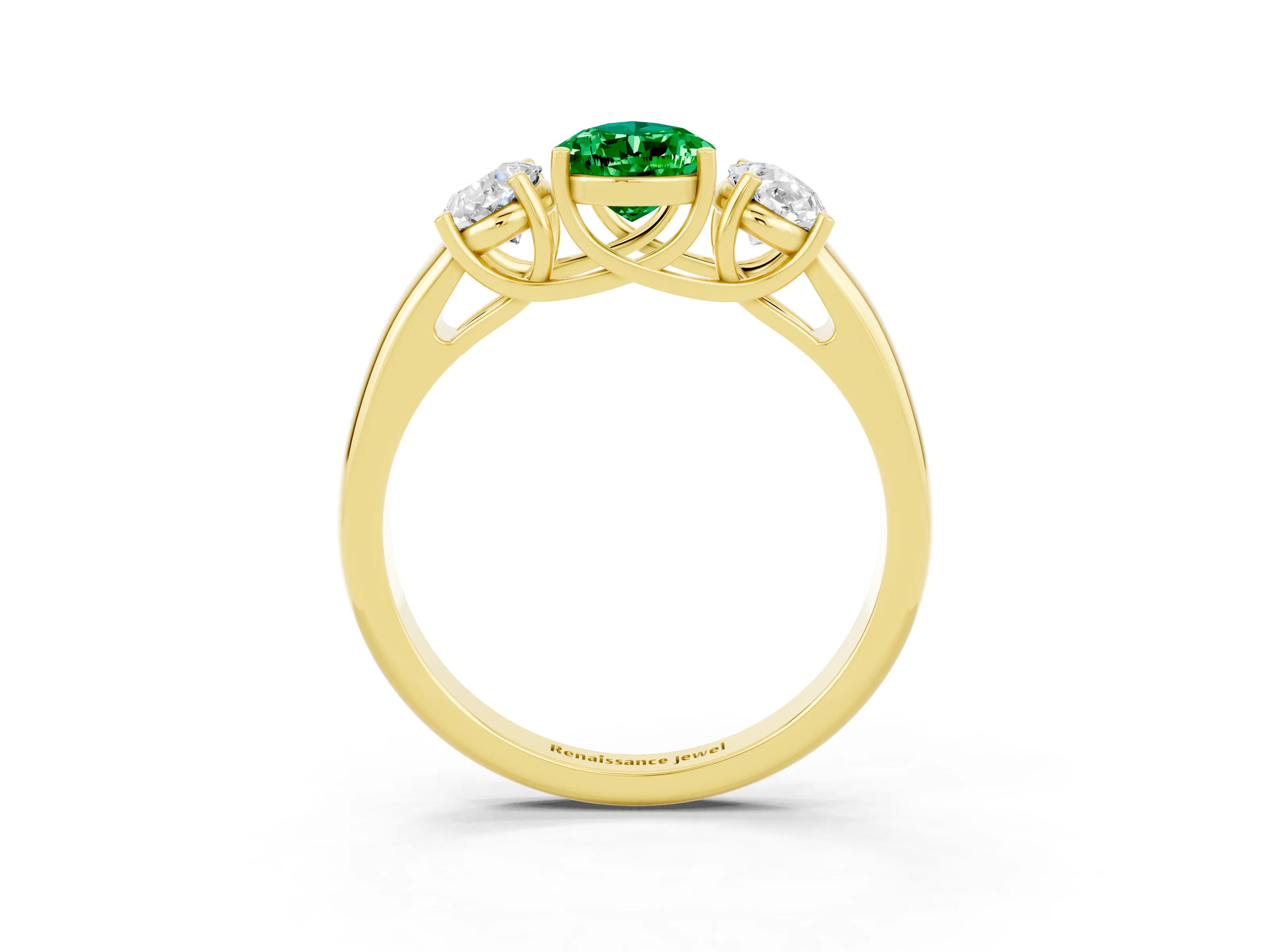 Yellow gold Three-Stone Pear Cut Emerald Engagement Ring with Prong Setting_3
