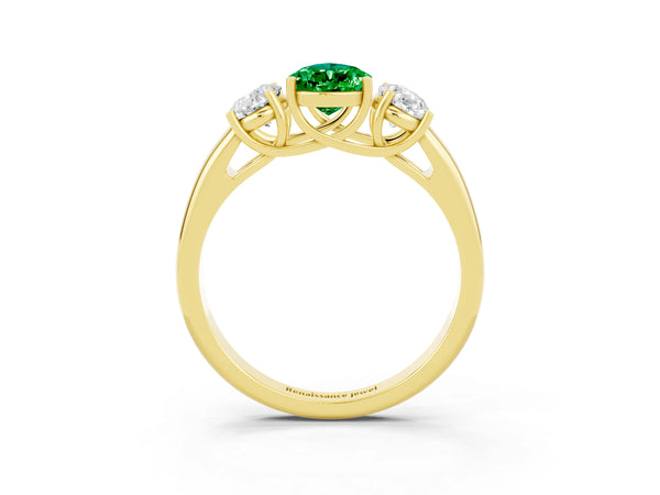 Yellow gold Three-Stone Pear Cut Emerald Engagement Ring with Prong Setting