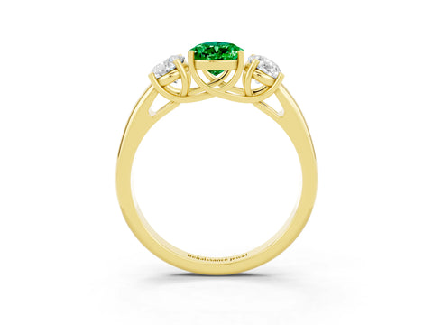 Yellow gold Three-Stone Pear Cut Emerald Engagement Ring with Prong Setting_3