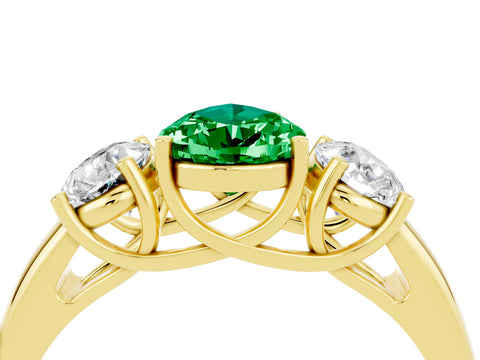 Yellow gold Three-Stone Pear Cut Emerald Engagement Ring with Prong Setting_4