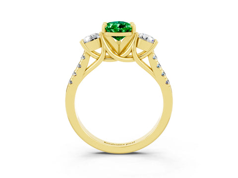 Yellow gold Three-Stone Pear Cut Emerald Pavé Band with Four-Prong Setting_3