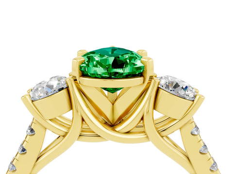 Yellow gold Three-Stone Pear Cut Emerald Pavé Band with Four-Prong Setting_4