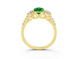 Yellow gold Three-Stone Pear Cut Emerald Ring with Pavé Band and Prong Setting_15