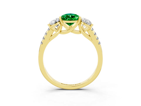 Yellow gold Three-Stone Pear Cut Emerald Ring with Pavé Band and Prong Setting_15