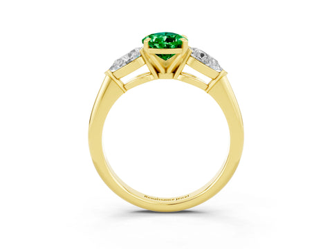 Yellow gold Three-Stone Pear Cut Emerald Ring with Pear Side Stones and Four-Prong Setting_3