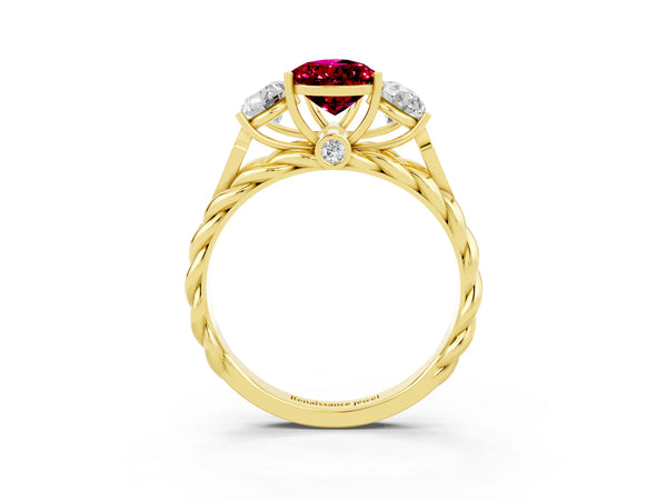 Yellow gold Three-Stone Pear Cut Garnet Braided Band Ring with Four-Prong Setting