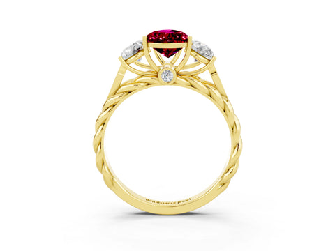 Yellow gold Three-Stone Pear Cut Garnet Braided Band Ring with Four-Prong Setting_15