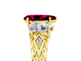 Yellow gold Three-Stone Pear Cut Garnet Braided Band Ring with Four-Prong Setting_17