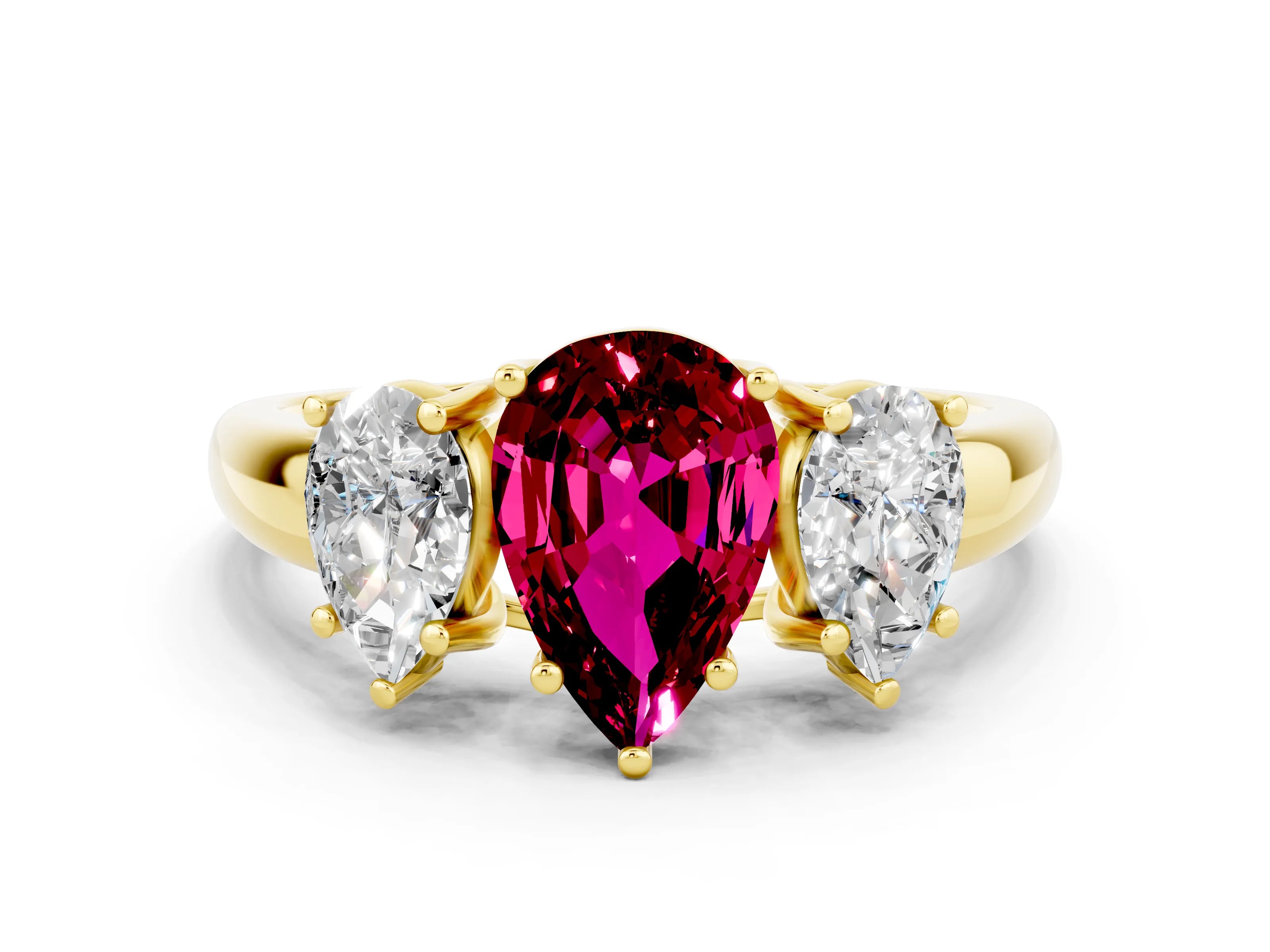 Yellow gold Three-Stone Pear Cut Garnet Engagement Ring with Prong Setting