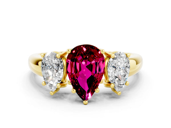 Yellow gold Three-Stone Pear Cut Garnet Engagement Ring with Prong Setting