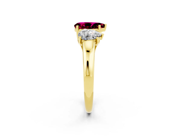 Yellow gold Three-Stone Pear Cut Garnet Engagement Ring with Prong Setting