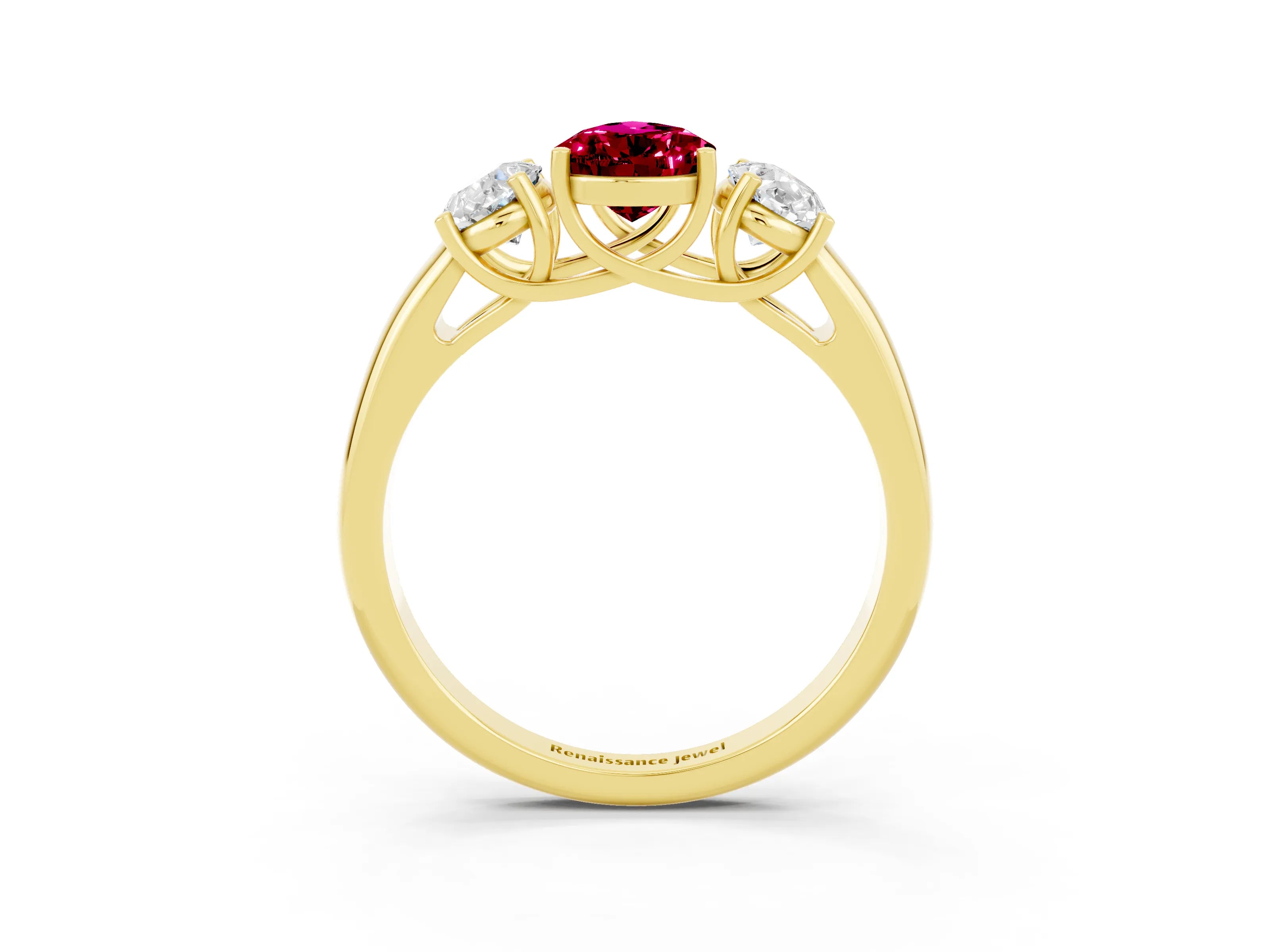 Yellow gold Three-Stone Pear Cut Garnet Engagement Ring with Prong Setting_3