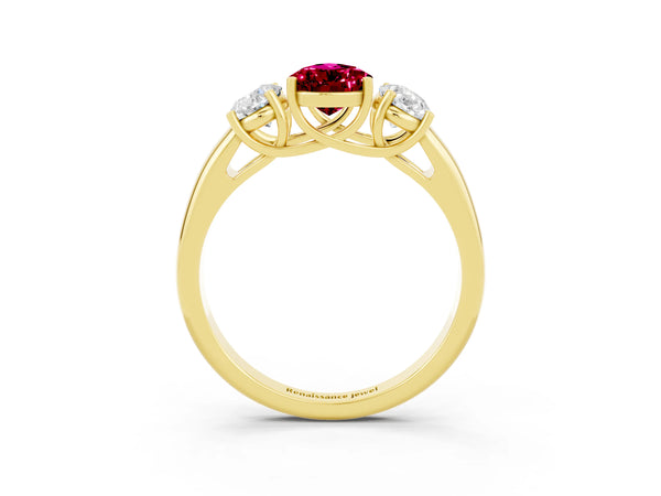Yellow gold Three-Stone Pear Cut Garnet Engagement Ring with Prong Setting