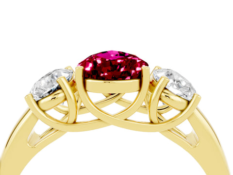 Yellow gold Three-Stone Pear Cut Garnet Engagement Ring with Prong Setting_4