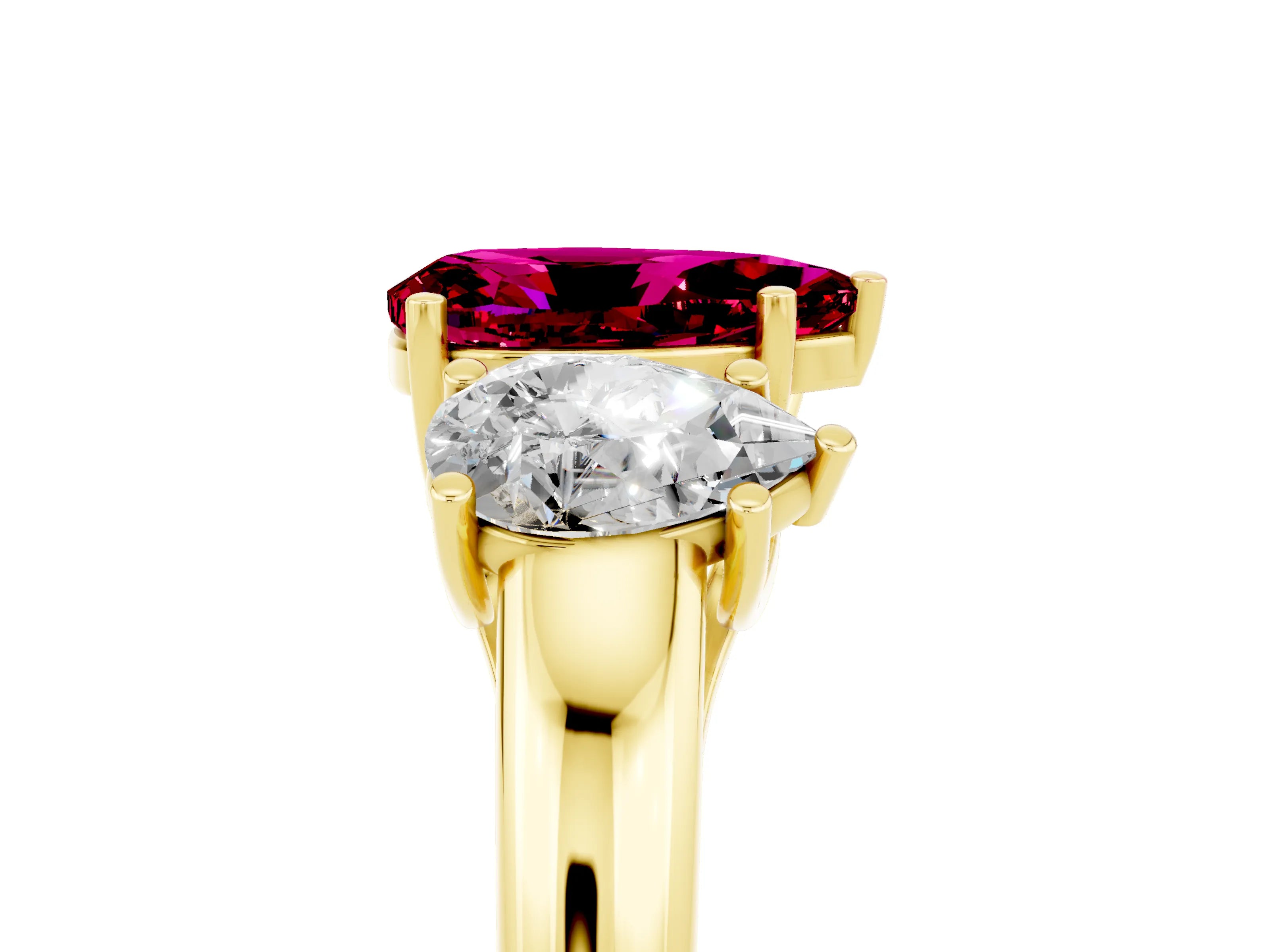 Yellow gold Three-Stone Pear Cut Garnet Engagement Ring with Prong Setting_5
