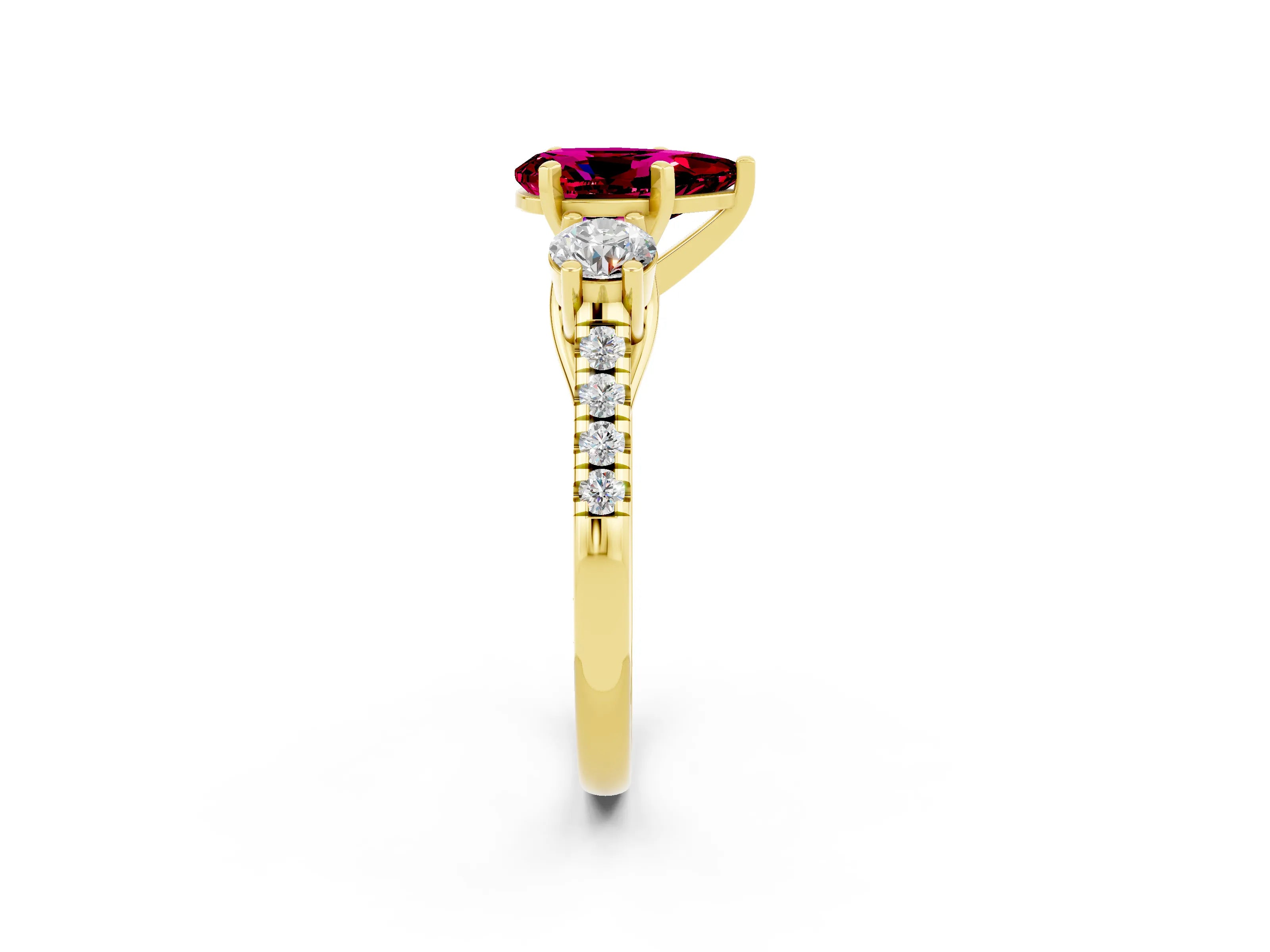 Yellow gold Three-Stone Pear Cut Garnet Pavé Band with Four-Prong Setting_2
