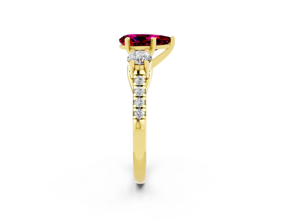 Yellow gold Three-Stone Pear Cut Garnet Pavé Band with Four-Prong Setting