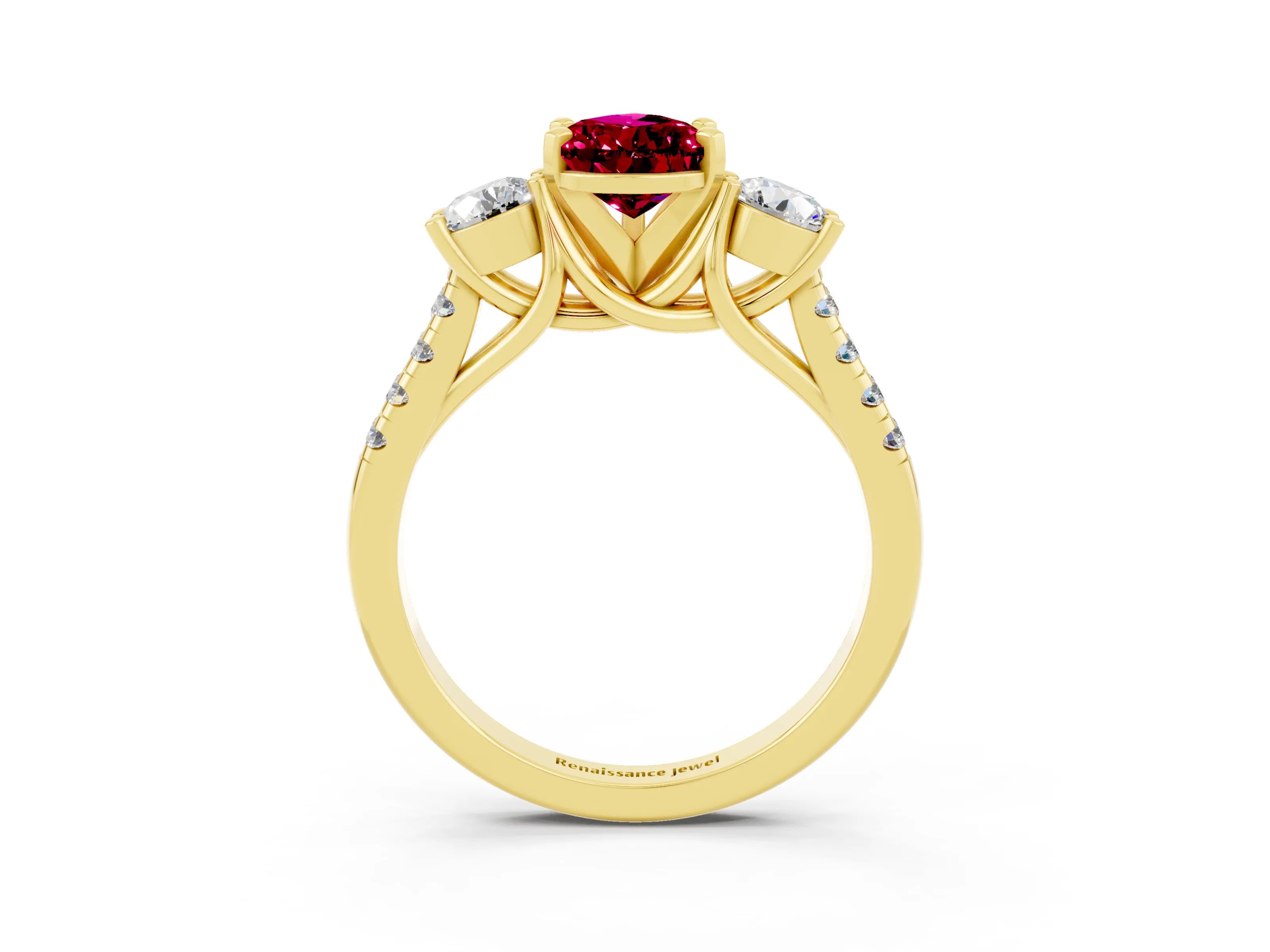 Yellow gold Three-Stone Pear Cut Garnet Pavé Band with Four-Prong Setting_3