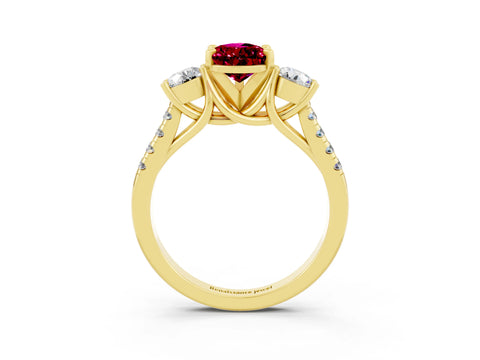 Yellow gold Three-Stone Pear Cut Garnet Pavé Band with Four-Prong Setting_3