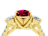 Yellow gold Three-Stone Pear Cut Garnet Pavé Band with Four-Prong Setting_4