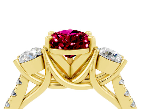 Yellow gold Three-Stone Pear Cut Garnet Pavé Band with Four-Prong Setting_4
