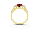 Yellow gold Three-Stone Pear Cut Garnet Ring with Pavé Band and Prong Setting_15