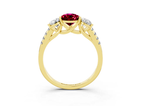 Yellow gold Three-Stone Pear Cut Garnet Ring with Pavé Band and Prong Setting_15