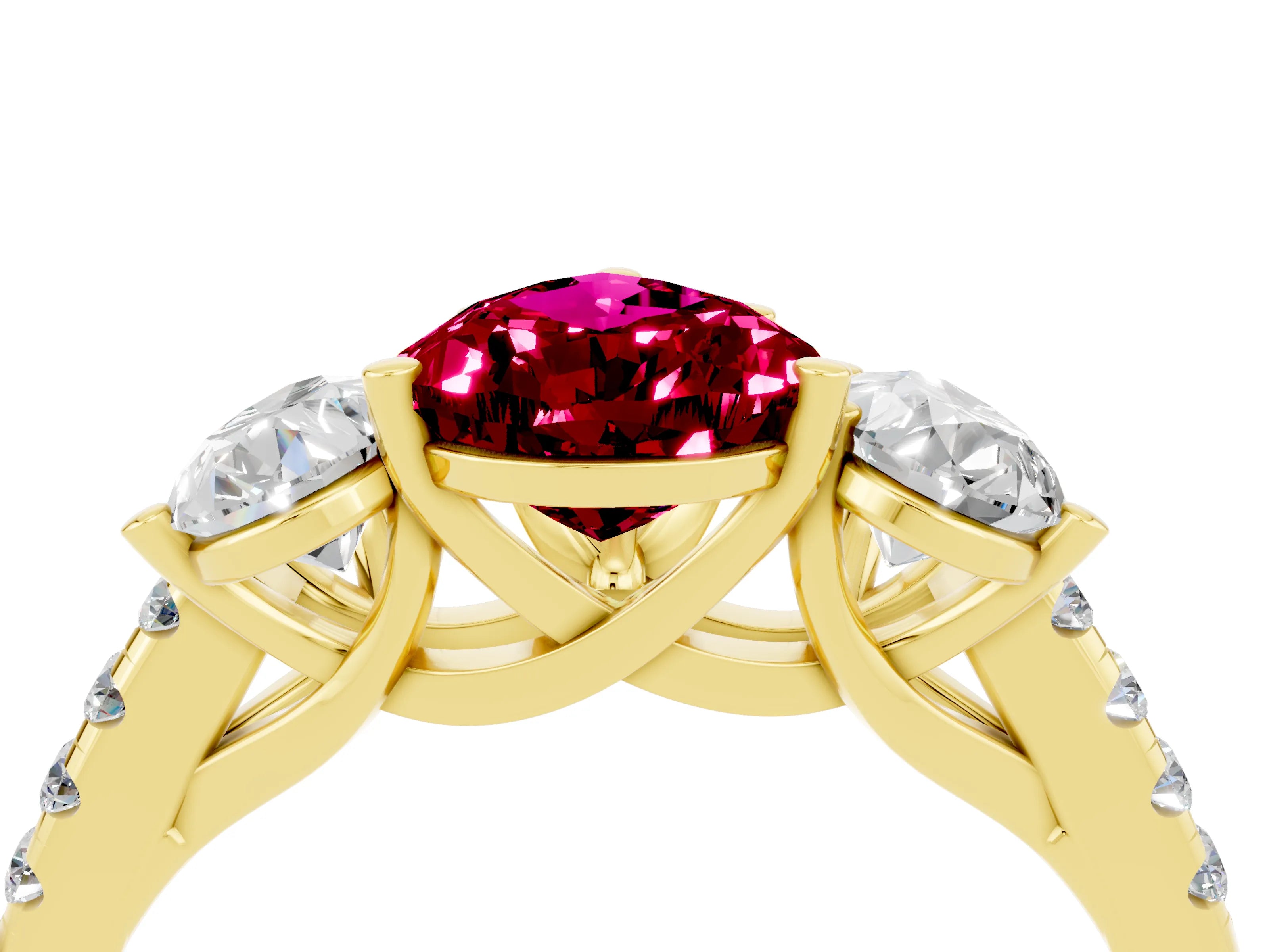 Yellow gold Three-Stone Pear Cut Garnet Ring with Pavé Band and Prong Setting_16