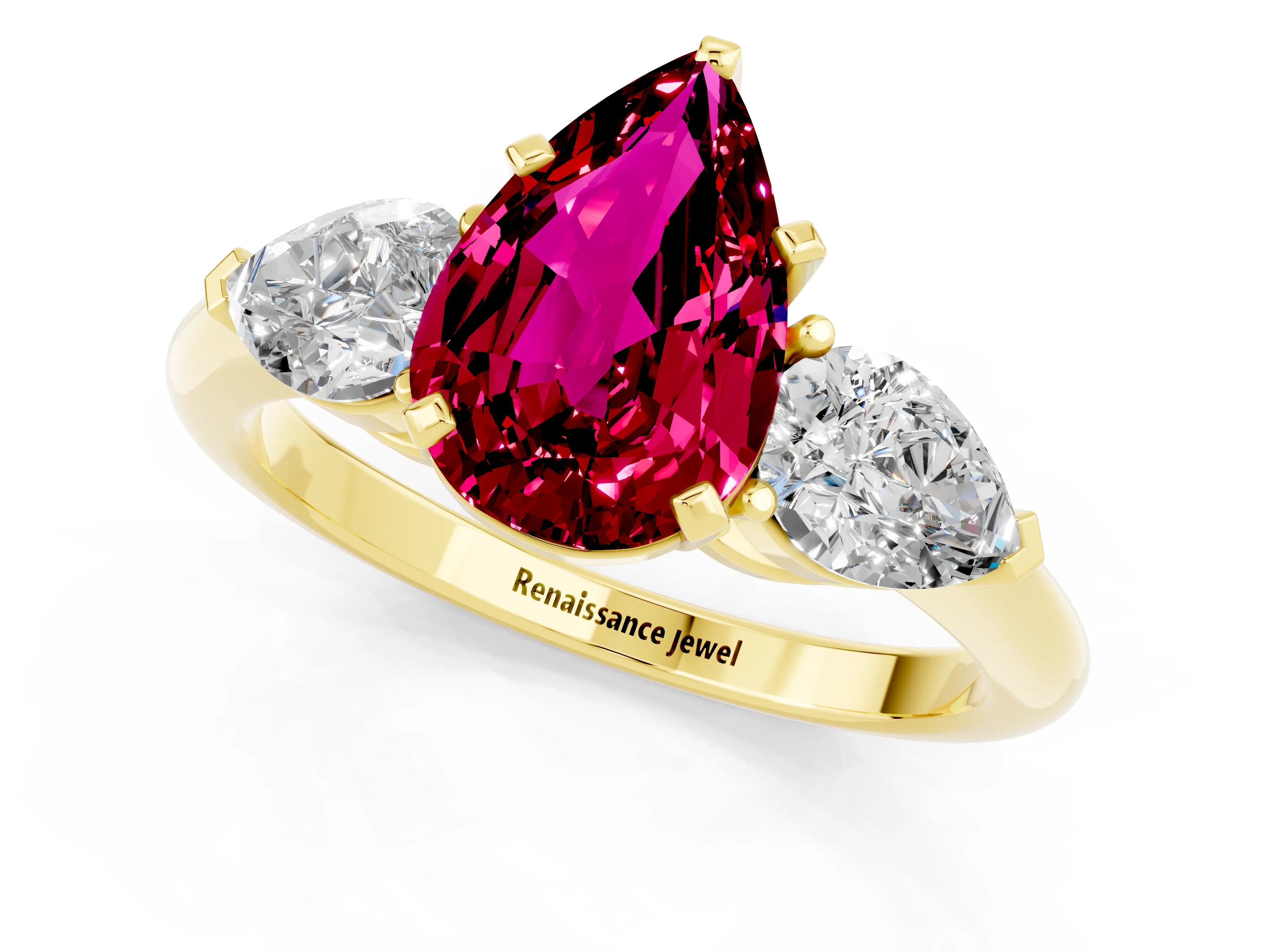 Yellow gold Three-Stone Pear Cut Garnet Ring with Pear Side Stones and Four-Prong Setting_1