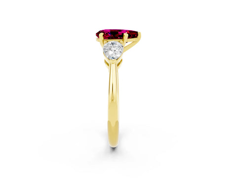 Yellow gold Three-Stone Pear Cut Garnet Ring with Pear Side Stones and Four-Prong Setting_2