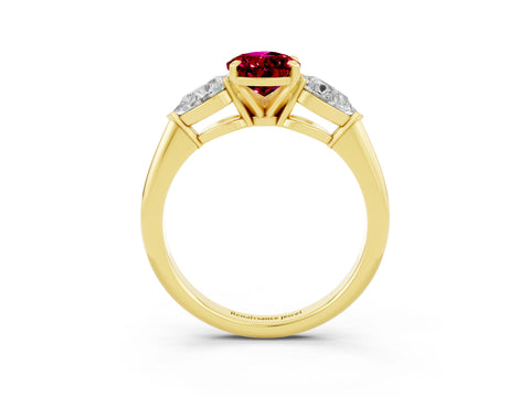 Yellow gold Three-Stone Pear Cut Garnet Ring with Pear Side Stones and Four-Prong Setting_3