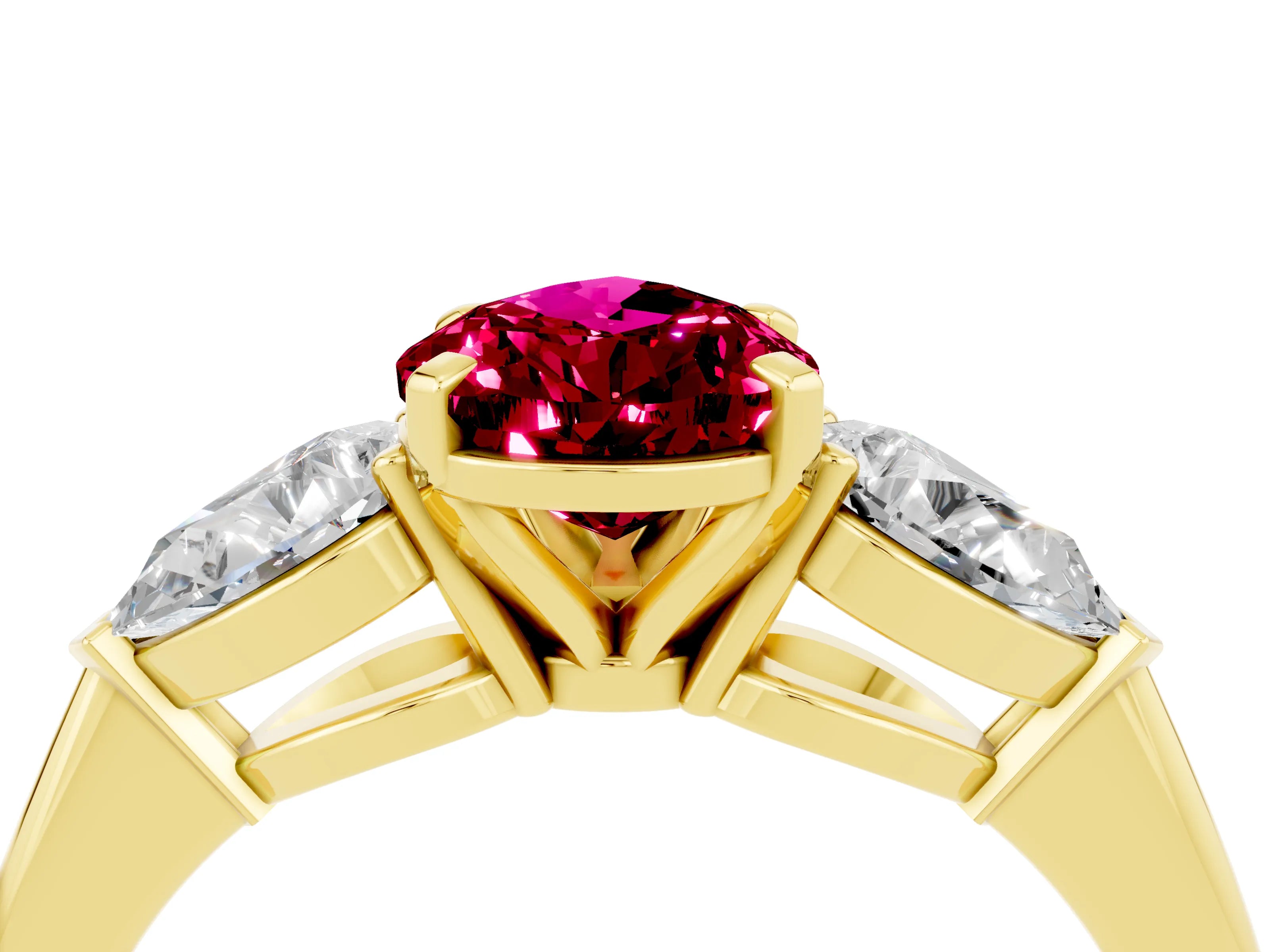 Yellow gold Three-Stone Pear Cut Garnet Ring with Pear Side Stones and Four-Prong Setting_4