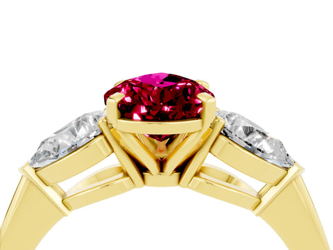 Yellow gold Three-Stone Pear Cut Garnet Ring with Pear Side Stones and Four-Prong Setting_4