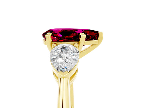 Yellow gold Three-Stone Pear Cut Garnet Ring with Pear Side Stones and Four-Prong Setting_5