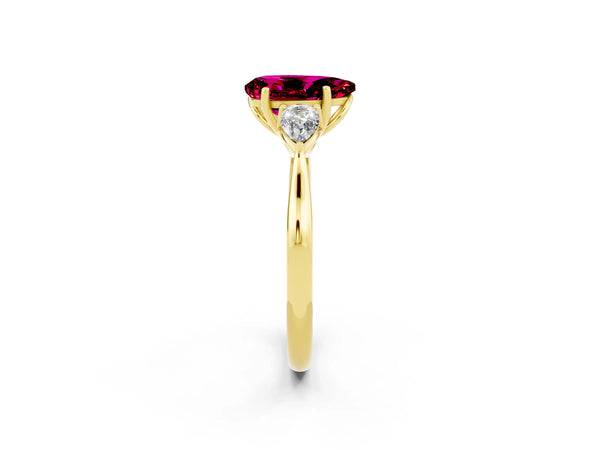 Yellow gold Three-Stone Pear Cut Garnet Ring with Pear  Side Stones in Four-Prong Setting