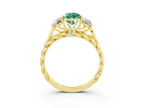 Yellow gold Three-Stone Pear Cut Green Sapphire Braided Band Ring with Four-Prong Setting_15