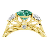 Yellow gold Three-Stone Pear Cut Green Sapphire Braided Band Ring with Four-Prong Setting_16