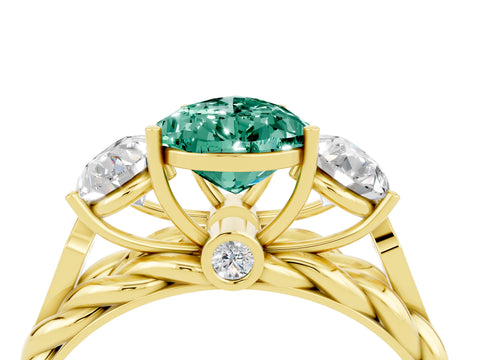 Yellow gold Three-Stone Pear Cut Green Sapphire Braided Band Ring with Four-Prong Setting_16