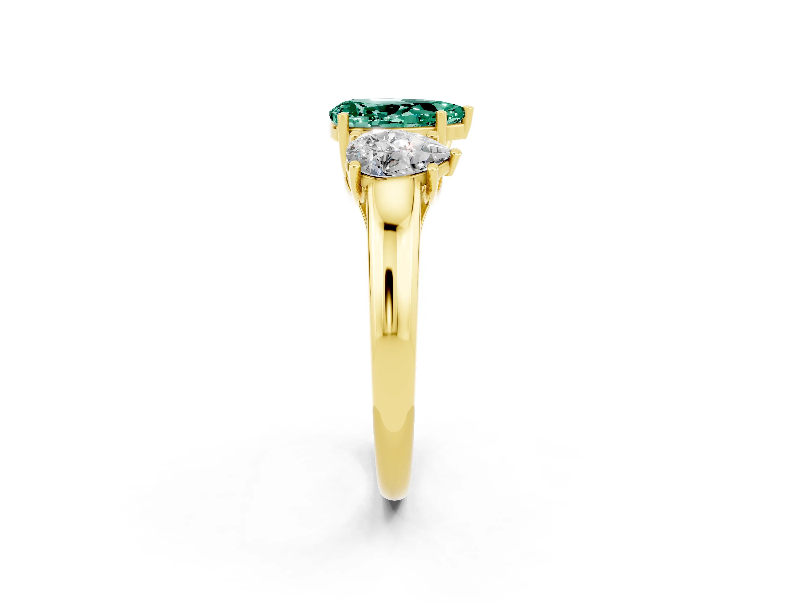 Yellow gold Three-Stone Pear Cut Green Sapphire Engagement Ring with Prong Setting_2