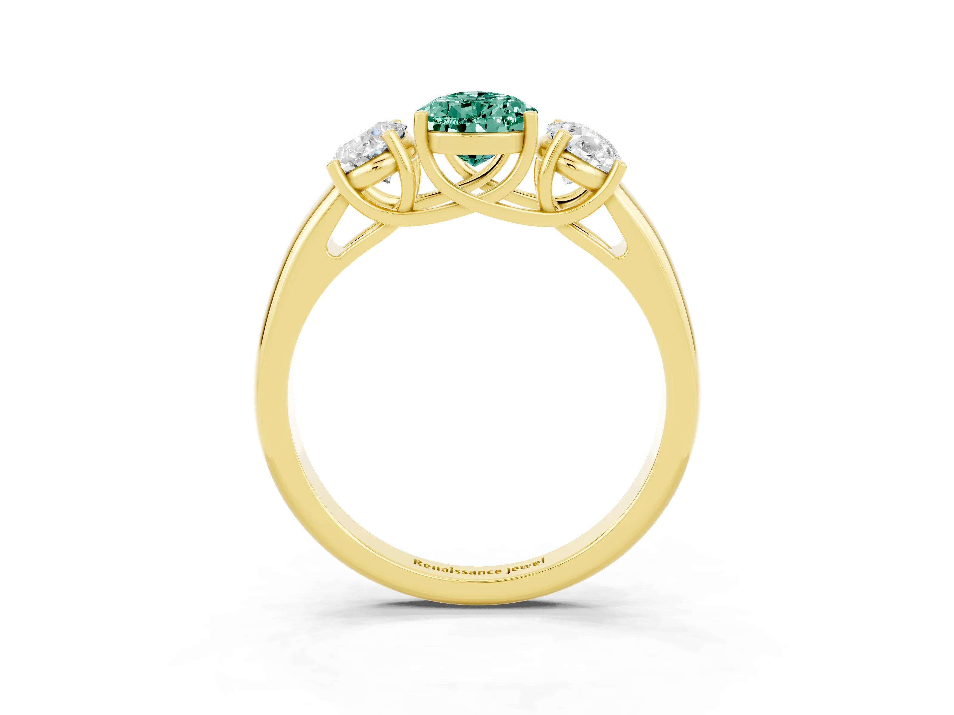 Yellow gold Three-Stone Pear Cut Green Sapphire Engagement Ring with Prong Setting_3