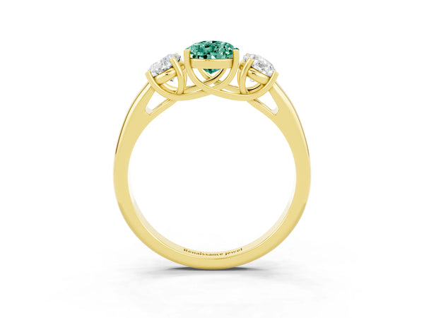 Yellow gold Three-Stone Pear Cut Green Sapphire Engagement Ring with Prong Setting