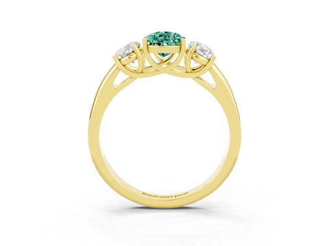 Yellow gold Three-Stone Pear Cut Green Sapphire Engagement Ring with Prong Setting_3