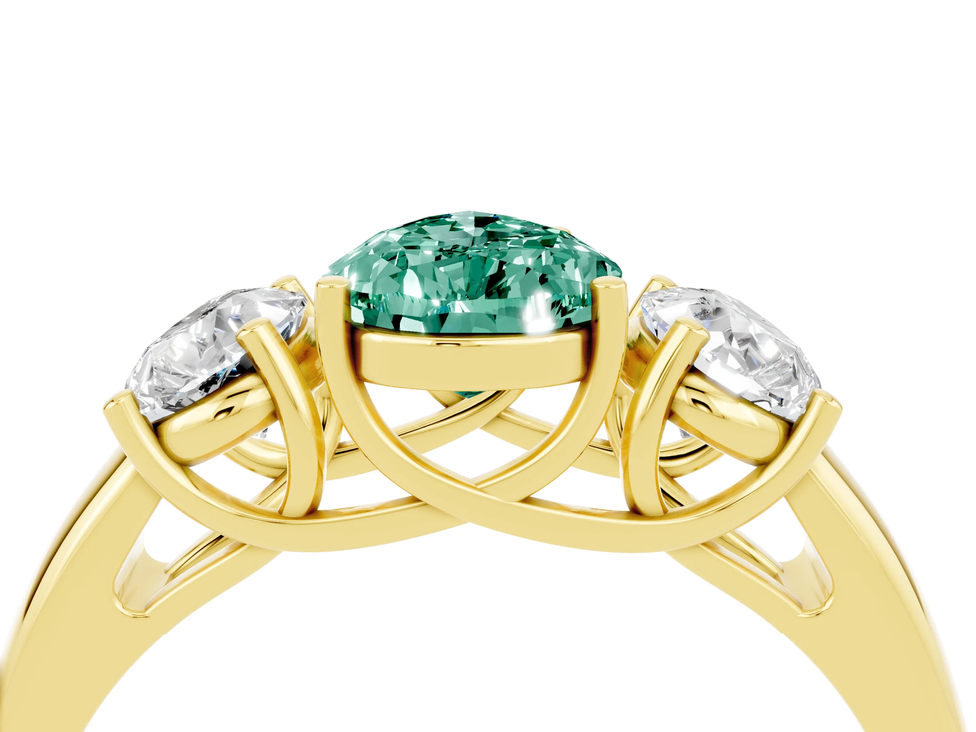 Yellow gold Three-Stone Pear Cut Green Sapphire Engagement Ring with Prong Setting_4