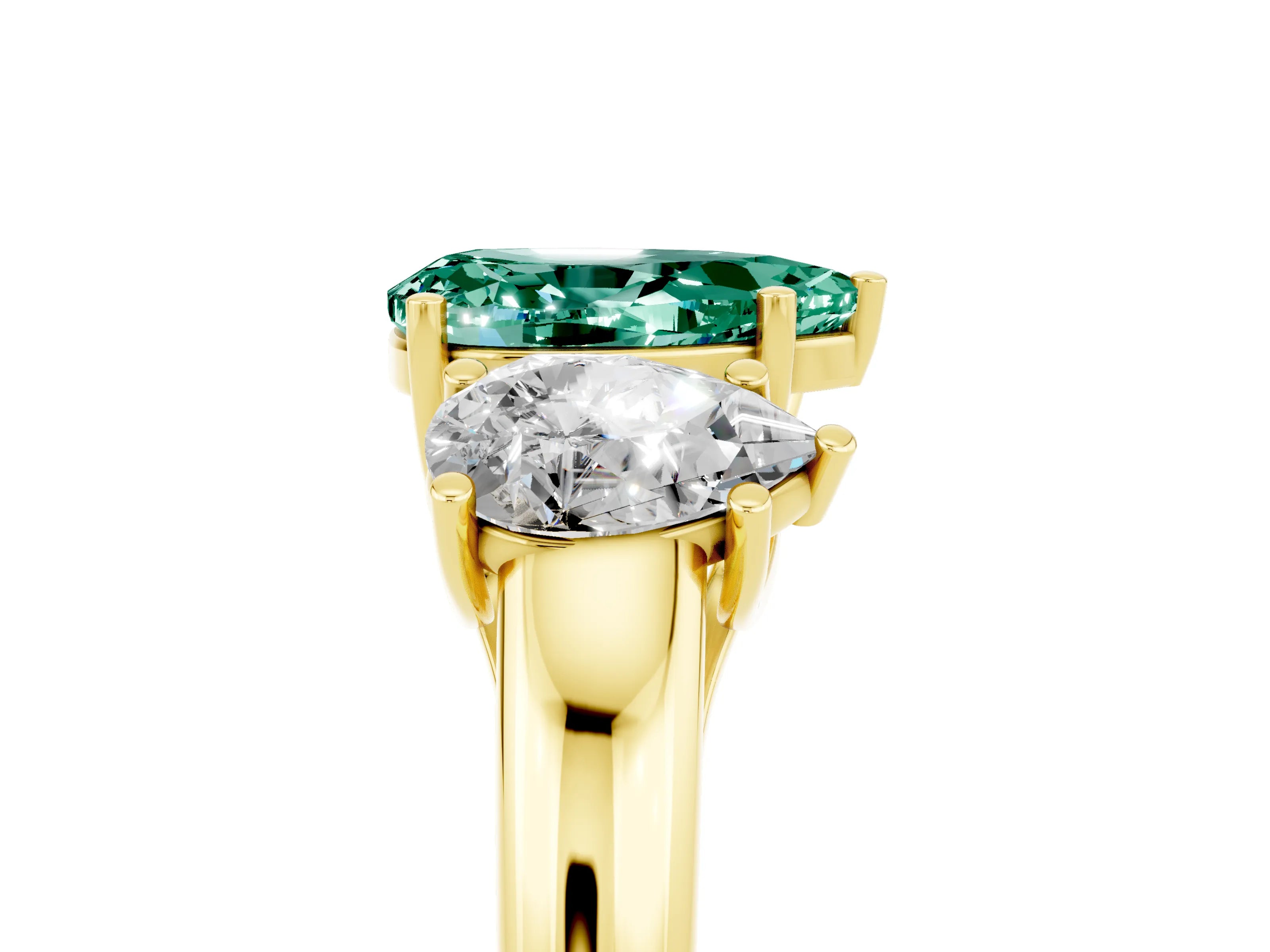 Yellow gold Three-Stone Pear Cut Green Sapphire Engagement Ring with Prong Setting_5