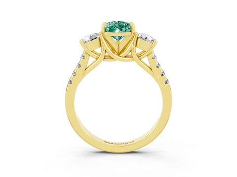 Yellow gold Three-Stone Pear Cut Green Sapphire Pavé Band with Four-Prong Setting_3