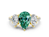 Yellow gold Three-Stone Pear Cut Green Sapphire Ring with Pavé Band and Prong Setting_12