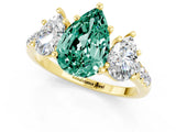 Yellow gold Three-Stone Pear Cut Green Sapphire Ring with Pavé Band and Prong Setting_13