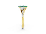 Yellow gold Three-Stone Pear Cut Green Sapphire Ring with Pavé Band and Prong Setting_14