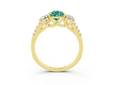 Yellow gold Three-Stone Pear Cut Green Sapphire Ring with Pavé Band and Prong Setting_15