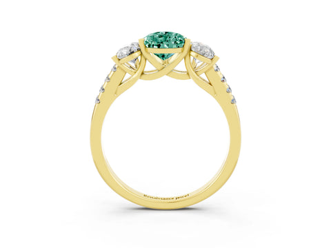 Yellow gold Three-Stone Pear Cut Green Sapphire Ring with Pavé Band and Prong Setting_15